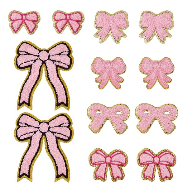 DICOSMETIC 12 Stück 6 Styles Rosa Schleifen Patches Chenille Aufbügelpatches