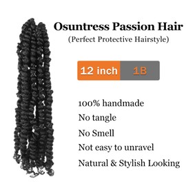 Passion Twist Hair 12 Inch 7 Packs Pre-twisted Short Passion Crochet Twist Hair Pre-Looped Crochet Passion Twist Soft Braids,1B(Natural Black)