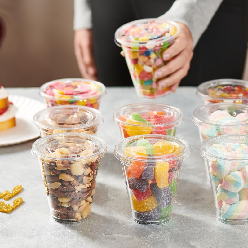 GUSTO [100 Count] Clear Flat PET Plastic Lids (No Hole)