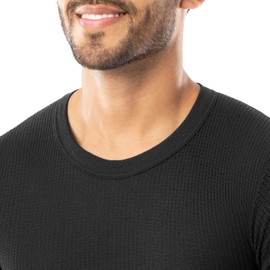 Indera Men's Traditional Waffle Thermal Underwear Long Johns Crew Top and Pant Set, Black, Large