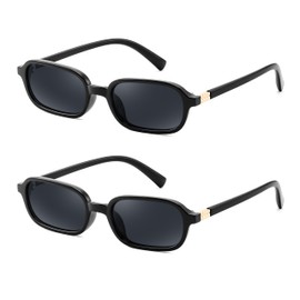 FEISEDY 2 Pack Retro Rectangular Sunglasses for Women Men 90s Small Vintage Fashion Square Sunnies B0282