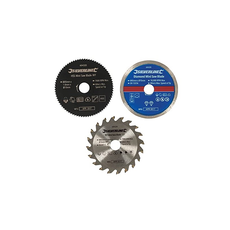 Silverline 604320 Mini Saw Blade Set 3pce 85 mm Dia