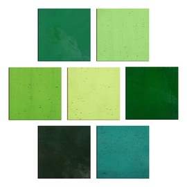 90 COE Fusing Glass 3mm Thickened Art Stained Glass Assorted Fusible Glass Jewelry Making Supplies for Microwave Kiln Fusing Glass DIY Crafts, Stained Mosaic Making (Green Series, 7PC)