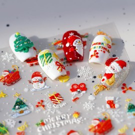 Christmas Nail Art Stickers for Nail Art 3D Self-Adhesive Xmas Nail Sticker Santa Claus Christmas Trees Socking Winter Holiday Nail Art Supplies Designs Snowflake Nail Decals for Women Acrylic Nails