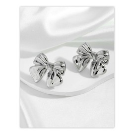 Yimofy Bow Earrings for Women Fashion Bowknot Stud Earrings Large Silver Bow Earrings Jewelry Gifts for Women Girls (Style D Silver)