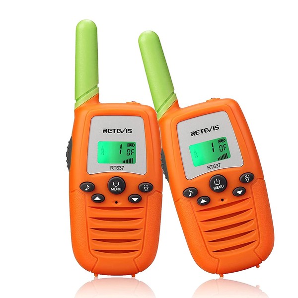 Retevis RT637 Walkie Talkie kids, Toys for 4-12 Years Boys Girls, Birthday Gifts, Travel Games, 16 CH Flashlight Long Range, Gifts for Family Party, Garden Games, Adventure (1 Pair, Orange)