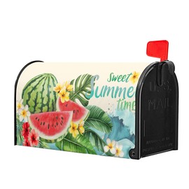 Anyako Summer Watermelon Mailbox Cover Beach Blue Mailbox Covers Magnetic Standard Size 21" X 18" Tropical Plants and Flowers Wrap Post Letter Box for Seasonl Home Outdoor Yard Garden