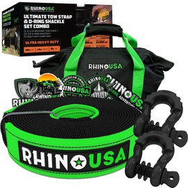 Rhino USA Heavy-Duty Recovery Gear Combos Off-Road Truck Vehicle Recovery, Best Offroad Towing Accessories - Backed for Life (20' Strap + Shackles)