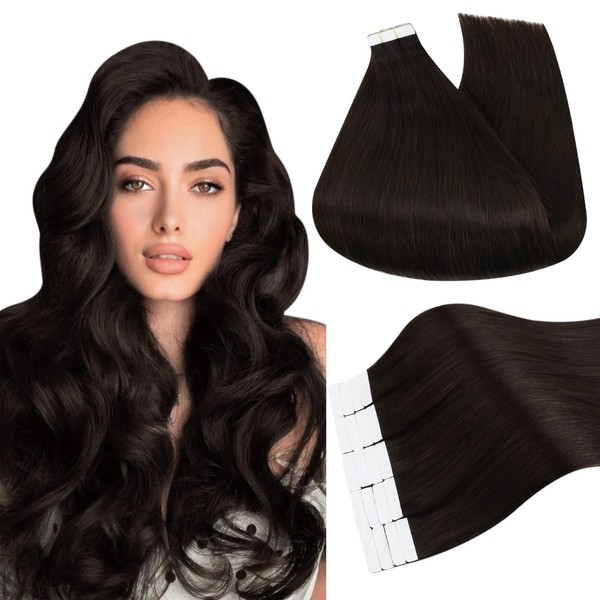Ugeat 45 cm Tape-in Extensions Human Hair, Hair Extensions Brown Hair with Skin Tape Human Hair Extensions 20 pcs Tape Hair Extensions Remy Hair 50 g