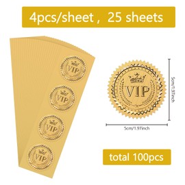 CRASPIRE Crown VIP Stickers 100Pcs 2" Embossed Foil Seals Stickers Gold Envelope Stickers Vintage Envelope with Serrated Edge Medal Decoration Labels for Envelopes Diplomas Wedding Gifts