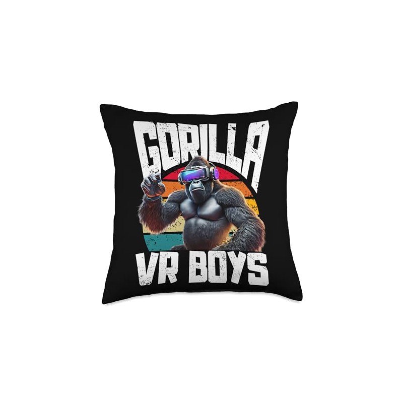 Gamer Gorilla VR Boys Monke Game Sunset Throw Pillow