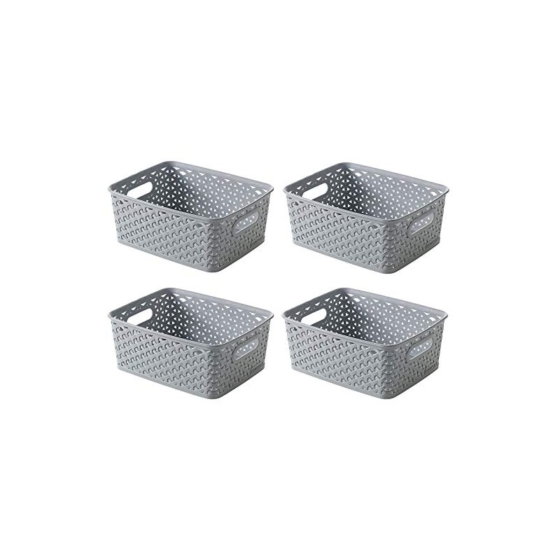 Curver Grey 26x20cm Rattan Style Plastic Storage Fruit Basket (Set
