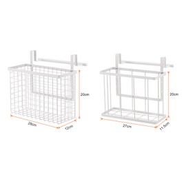 uxcell 2 Pack Cabinet Door Organizer, Cutting Board Organizer with Towel Bar, Metal Wire Baskets with Hooks, Over Cabinet Door Organizer for Kitchen, Pantry Bathroom Storage, White