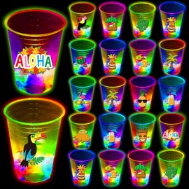 mishunyus 60 Pcs Glow Hawaiian Luau Party Cups, Flashing Tiki Party Cups, Tropical Luau Party Decorations Hawaiian Party Supplies Favor (16oz)