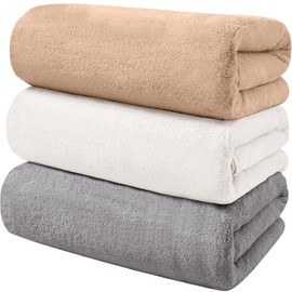 AYO Bath Towel, Fluffy, Hotel Specifications, Large, Instant Absorption, 23.6 x 47.2 inches (60 x 120 cm), Set of 3, Microfiber, Strong Absorption, Quick Drying, Texture, 3 Colors