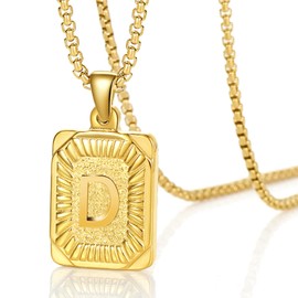 VANGETIMI Gold Initial Letter D Pendant Necklace Stainless Steel Square Capital Letter Alphabet Charm Box Chain Link Necklace for Women Men Teen Girls Boys