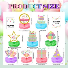 9 Pieces Happy Birthday Centerpiece Decorations Pastel Birthday Honeycomb Table Sign Rainbow Birthday Honeycomb Table Decor for Girl Women Christmas Gift Happy Birthday Honeycomb Centerpieces