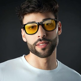 Joopin Sunglasses Men's Polarised Retro Rectangular and Classic Sunglasses Women Large UV400, A22 glossy black/yellow