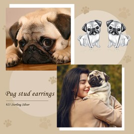 Pug Dog Earrings Sterling Silver Pug Stud Earrings for Women Hypoallergenic Adorable Puppy Dog Earrings Jewelry Gifts for Pet Lovers, Normal, Sterling Silver, No Gemstone