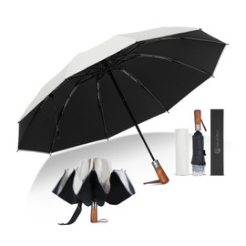 [WanderMore] Men's Folding Parasol, Large Size, Reverse Folding Umbrella, For Both Rain and Shine, 10 Ribs, Windproof, UV Protection, 100% Light Blocking, Heat Blocking, One-Touch, Automatic Opening