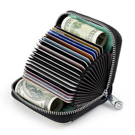 Linno RFID 20 Slots Credit Card Holder Genuine Leather Small Wallet for Women or Men with Zipper (New Yellow)