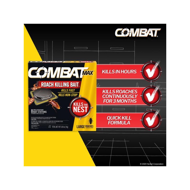 Combat Max Large Roach Killing Bait Stations, Child-resistant, 8 Count