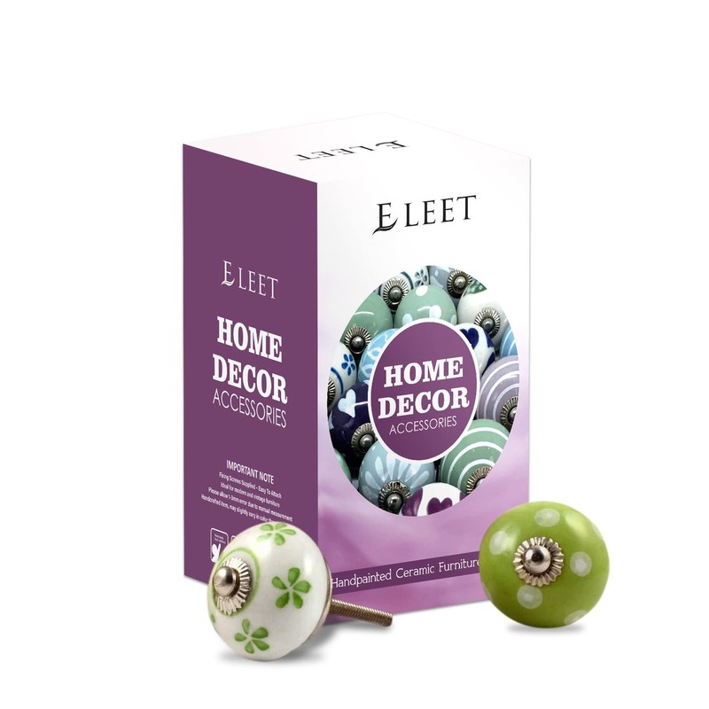 Eleet Handpainted Designer Ceramic Knobs - Pack of 12 Green