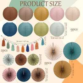 Feifeiya Boho Party Decoration 20 Pcs Hanging Paper Fans Paper Lanterns Tassel Garlands Set Back to School Wall Hanging Fans for Classroom Decor Birthday Baby Shower Wedding