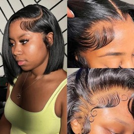 Jinkarsiman Bob Wig Human Hair 13x4 HD Bob Lace Front Wigs Human Hair Short Straight Frontal Wigs for Black Women Pre Plucked with Baby Hair Natural Color 10 Inch