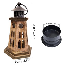Vintage Wooden Decorative Lantern Lighthouse Candle Holder Rustic Farmhouse Wedding Centerpiece Lantern for Table Mantle Wall Hanging Display Party Home Decor Indoor Outdoor X'Mas (Log)