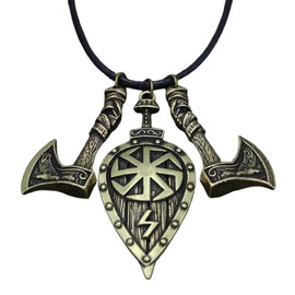 Shield Pendant Norse Viking Axe Shield Sword Necklace for Men, Celtic Rune Amulet Necklace Punk Odin Axe Shield Pendant Necklace for Boys Gothic Viking Jewelry Knight Shield Axe Punk Necklace (Gold)