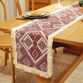 Boho Table Runner, Country House Style Tassels Table Runner, Washable Table Runner, Vintage for Dining Room, Party, Holiday Decoration, Birthday, Valentine's Day, Wedding Decor (Colourful Red, 30 x