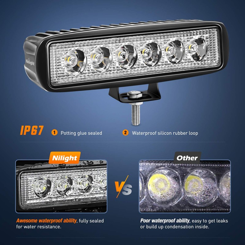 Nilight LED Light Bar 2PCS 18W 6Inch Flood LED Pods