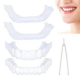 1 Pairs Instant Veneers Dentures Cosmetic Whitening Fake Teeth Clip in Veneers Teeth Top and Bottom Snap On Dentures for Men Women Comfortable Protect Your Teeth and regain Confident Smile