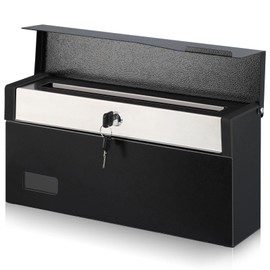 xydled Mailbox with Key Lock, Locking Wall Mount Mail Boxes for Outside, Steel Hanging Metal Mailbox, Modern Post Box, Black, 14.57''x7.09''x3.4''