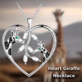 Sterling Silver Tree of Life Giraffe Pendant Necklace, Blue Crystal Background, Gift for Animal Lovers! (Giraffe with Green Eyes)