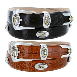 Bellerive Italian Calfskin Genuine Leather Designer Dress Golf Conchos Belt 1-1/8"(30mm) Wide (Alligator Gray, 34)