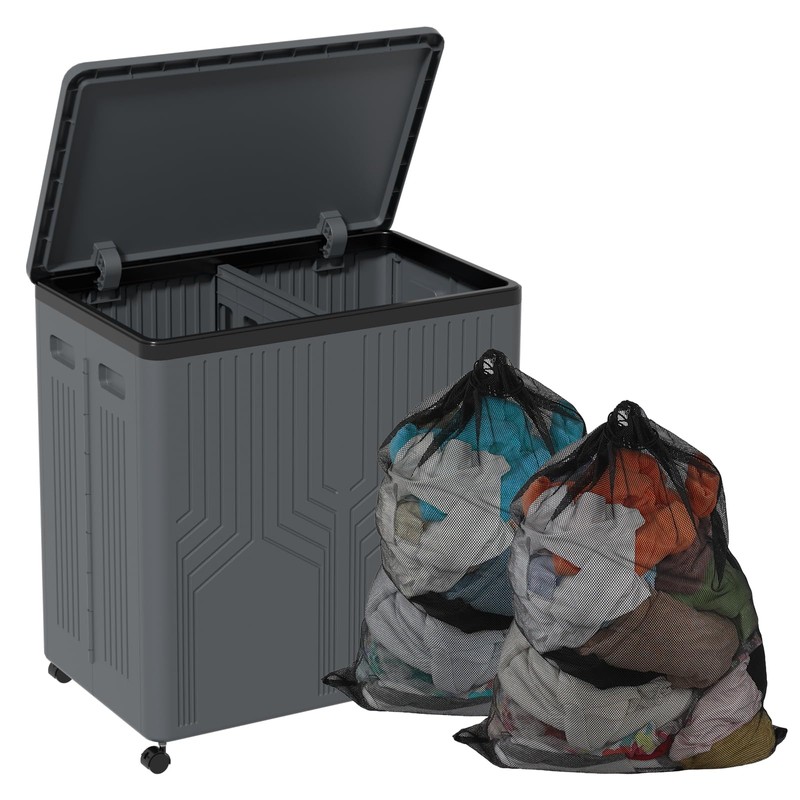 120 L Large 2 Section Laundry Hamper with Lid and