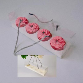 Sweet Degrees Kitchen White Clear Cupcake Muffin Boxes with 4 Cavity Holder 10 Sets - Clear Cupcake Container with Insert and handle - Cocoa Bomb Containers - Clear Muffin Boxes (White)