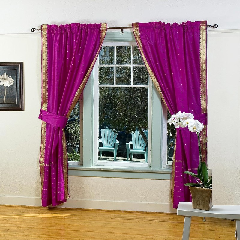 Indian Selections Violet Red Rod Pocket Sheer Sari Curtain/Drape/Panel -