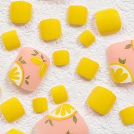 24Pcs Orange Fake Toe Nails Short Square Press On Toenails Acrylic Toenails Yellow False Toenails With Orange Designs Full Cover Stick On Toenails Short Glue On Toenails For Women