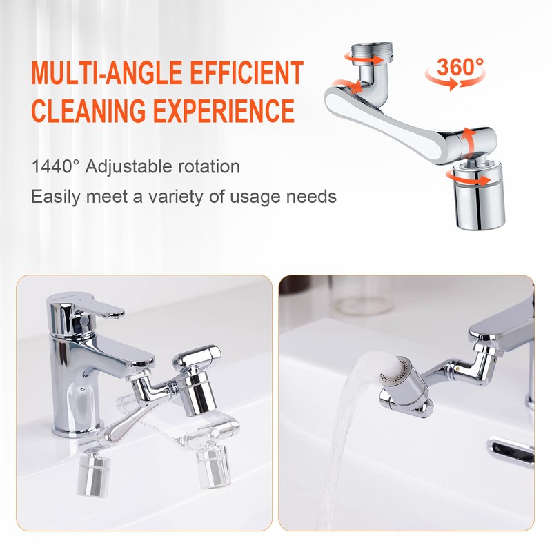 Ibergrif M91006 Faucet Aerator Extender, 1440° Multifunctional Rotating Splashproof Aerator,
