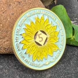 Sunflower 5 Year NA Medallion NA AA Sobriety Coin with Serenity Prayer NA Recovery Chip Celebrating Clean and Sober Living 1-20 Years Narcotics Anonymous Gifts for Women Men