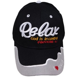 Trade Winds NEW RELAX GOD IS IN CONTROL PROVERBS 3:5 JESUS CHRISTIAN BLACK CAP HAT