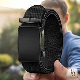 KEMISANT Men Belt,Ratchet Web Belt Stretchy For Men Golf Work Hiking Holster Jeans Casual Pants 1 1/2",Limitless Adjusting(Black,32"-36" Waist Adjustable)
