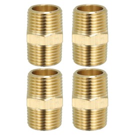 PATIKIL Solid Brass Hex Nipple Pipe Fitting Thread Adapter, 4 Pack 1/2" NPT x 1/2" NPT Male Water Line Connectors Couplings