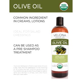Velona USDA Certified Organic Olive Oil - 16 fl oz | 100% Pure and Natural Carrier Oil | Extra Virgin, Unrefined, Cold Pressed