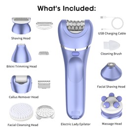 Qreeyx Epilator for Women, 7 in 1 Hair Removal for Women, Body Shaver, Bikini Trimmer, Face Razor, Facial Brush, Face Massage, Foot Callus Remover, IPX7 Waterproof Electric Shavers, Ideal Female Gift