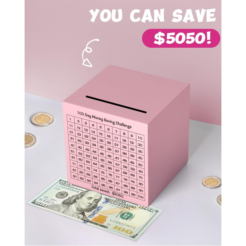 Money Saving Box, Unbreakable Piggy Bank for Adults Save $5,050