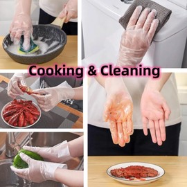 300 Disposable Plastic Gloves, Latex Free Powder Free Transparent Polyethylene Gloves Transparent Cooking Food Handling Preparation Durable Gloves, Home Baking Kitchen Gloves, Cleaning Supplies Gloves